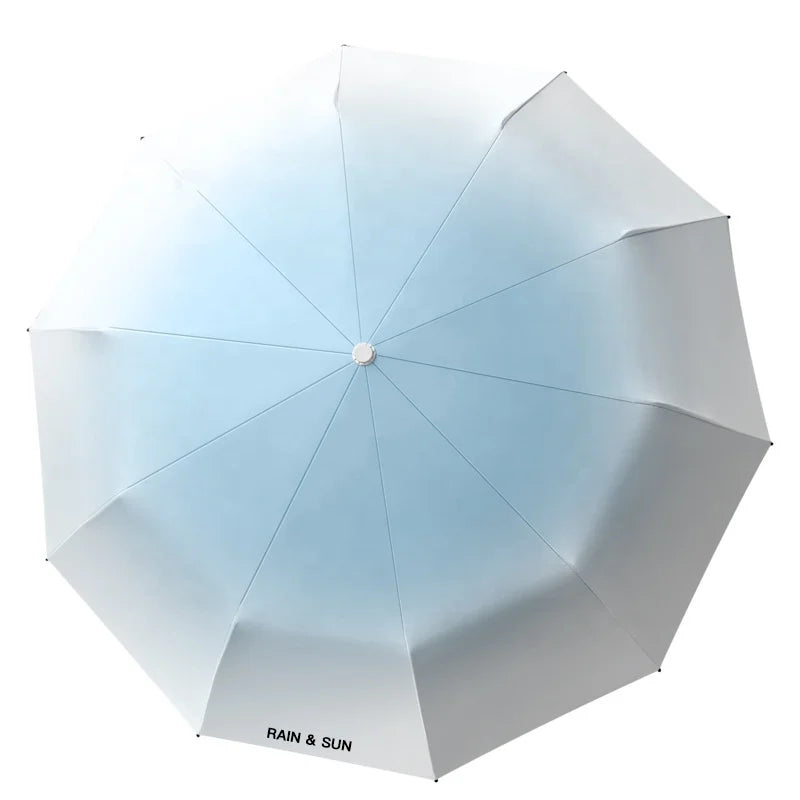 Gradual Style Semi Automatic 10 Ribs Three Folding Umbrella with Logo UV protection Summer Umbrellas