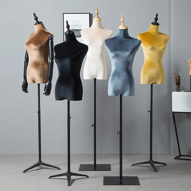 Clothing Store Velvet Half Body Female Mannequin Torso with Plating Gold Fashion Lady Display Dress Form Torso Model Props