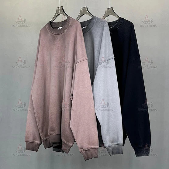 Custom Men's Acid Wash Sweat Shirt 430 Gsm Oversized Comfort Heavy French Terry Vintage Wholesale Stone Washed Sweatshirts Men
