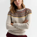 Women's Fair Isle Merino Wool Pullover Traditional Patterned Single-Breasted Knit Stripe Embroidery Long Casual Winter Front
