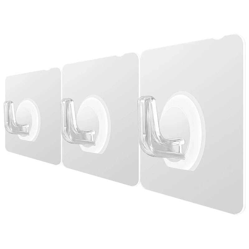 Self Adhesive Multifunctional PVC Clear Reusable Heavy Duty Wall Hooks for Kitchen Bathroom Office