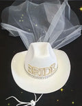 Custom Wholesale in Stock Polyester Felt Cowboy Hat Veil Diamond Design Cowgirl Hat Wedding White Bride Party Hat