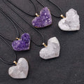 Wholesale Unique Mineral Jewelry Natural Amethyst Heart Pendant Raw Uruguay Crystal Cluster with Druzy 2-3.5cm MOSAIC Technique