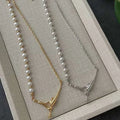 Gold and Silver Two Color Y Tree Branch Necklace 5-6MM Natural High-quality Freshwater Pearl Necklace Women's Pearl AB Chain