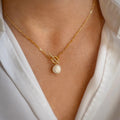 EManco 100% Natural Freshwater Pearl Necklace Gold Plated Link Chain Pearl Necklace OT Buckle 316L Stainless Steel Jewelry