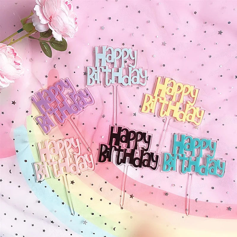 ECCOBELLA Candy Color Double Layer Acrylic 2.1mm Thickness Handmade Lovely Cake Toppers for Birthday Party Decorating Supplies