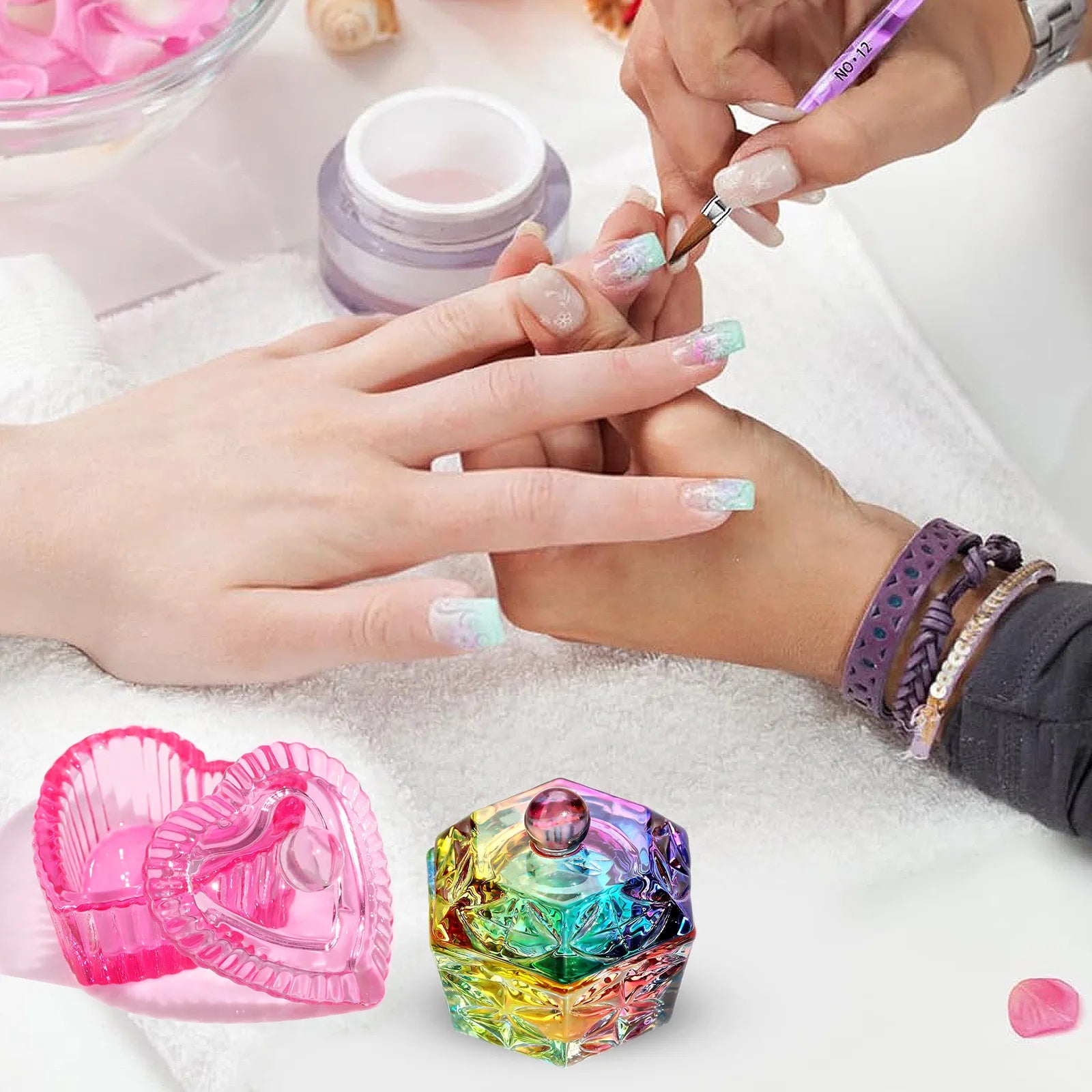 Acrylic Nail Monomer Liquid Dishes Crystal Bowl Square Crystal Dappen Dish with Lid