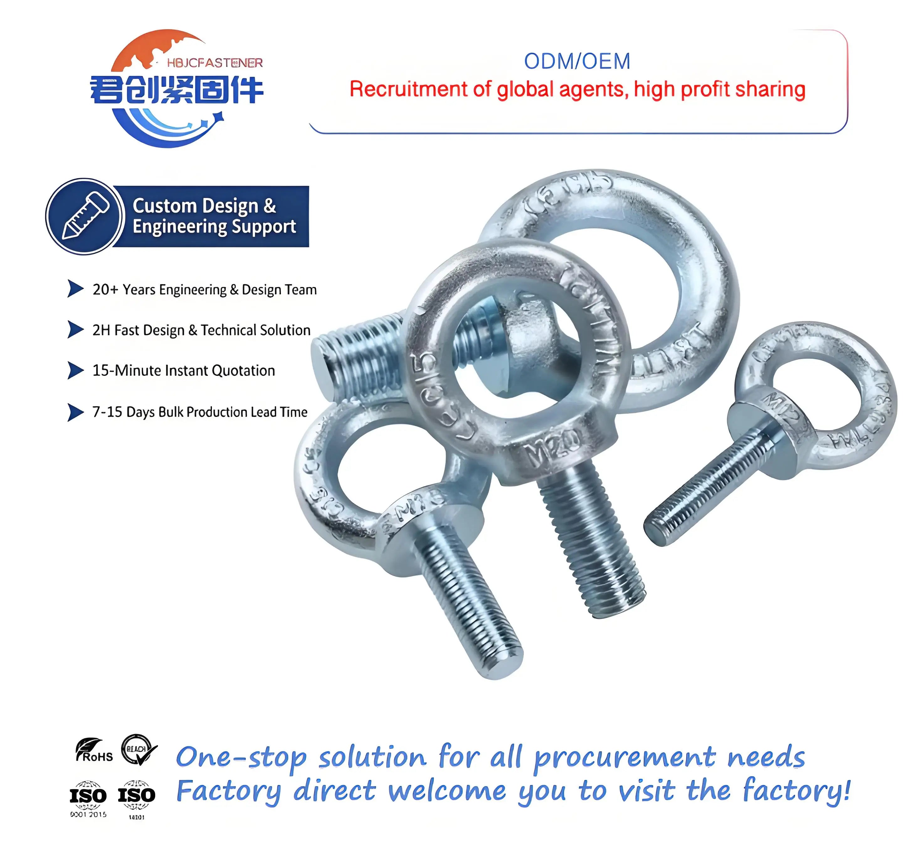 DIN580 M10-M36 Carbon Steel Forged Lift Eyebolt with Galvanized Nut DIN Standard Lifting Eye Bolt