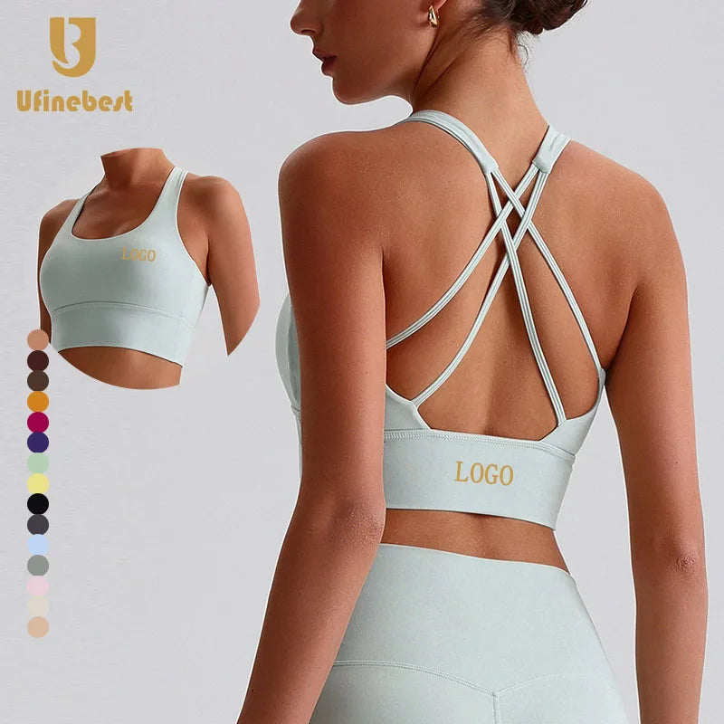 Custom Logo Racer Back Stringer Gym Sport Bra Top Fitness Sleeveless Yoga Women's Tank Tops Workout Sports Bra