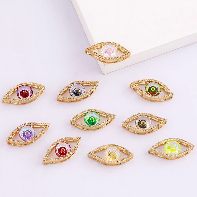 Hollow Out Colorful Zircon Evil Eye Charm Pendant18K Gold Plated Double Ear Necklace Jewelry Findings Accessories Supplies L28