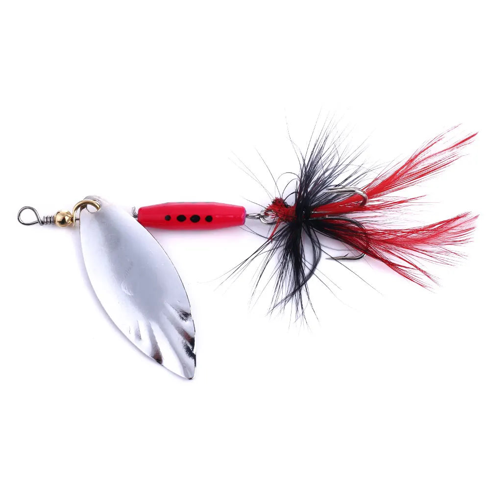 Wholesale SP055 7cm 8.4g Metal Spinner Baits Sequin Spoon Fishing Lures with Feather Hook MegaBDM