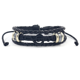 Fashionable Trend Creative Weaving Beaded Bracelet Black Music Symbol Guitar Bracelet Multi-layer Leather Bracelet Men