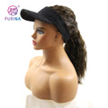 Furina Fashion Cheap 22inch Brown Kinky Curly Synthetic Ponytails Hair Extensions Wig With Hat for Women