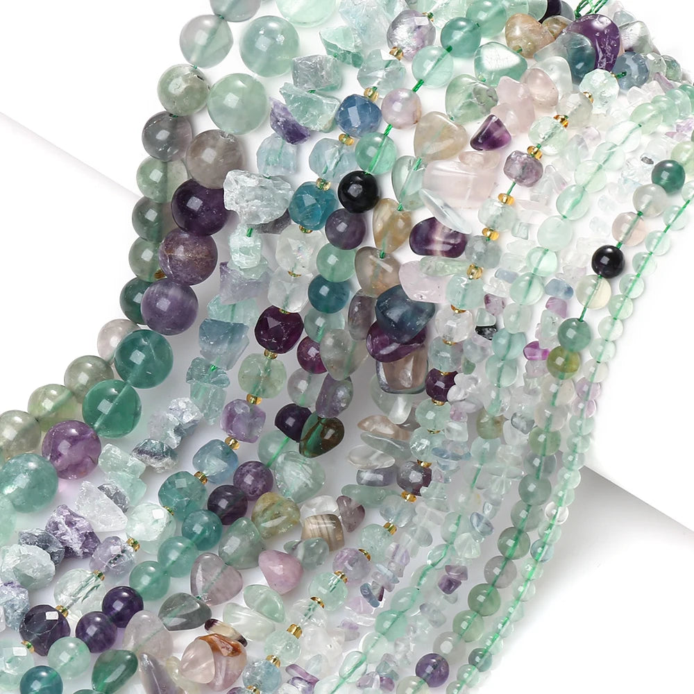 AsVrai U Natural Stone Beads Irregular Colored Fluorite Round Spacer Loose Beads for Jewelry Making DIY Bracelets Accessories