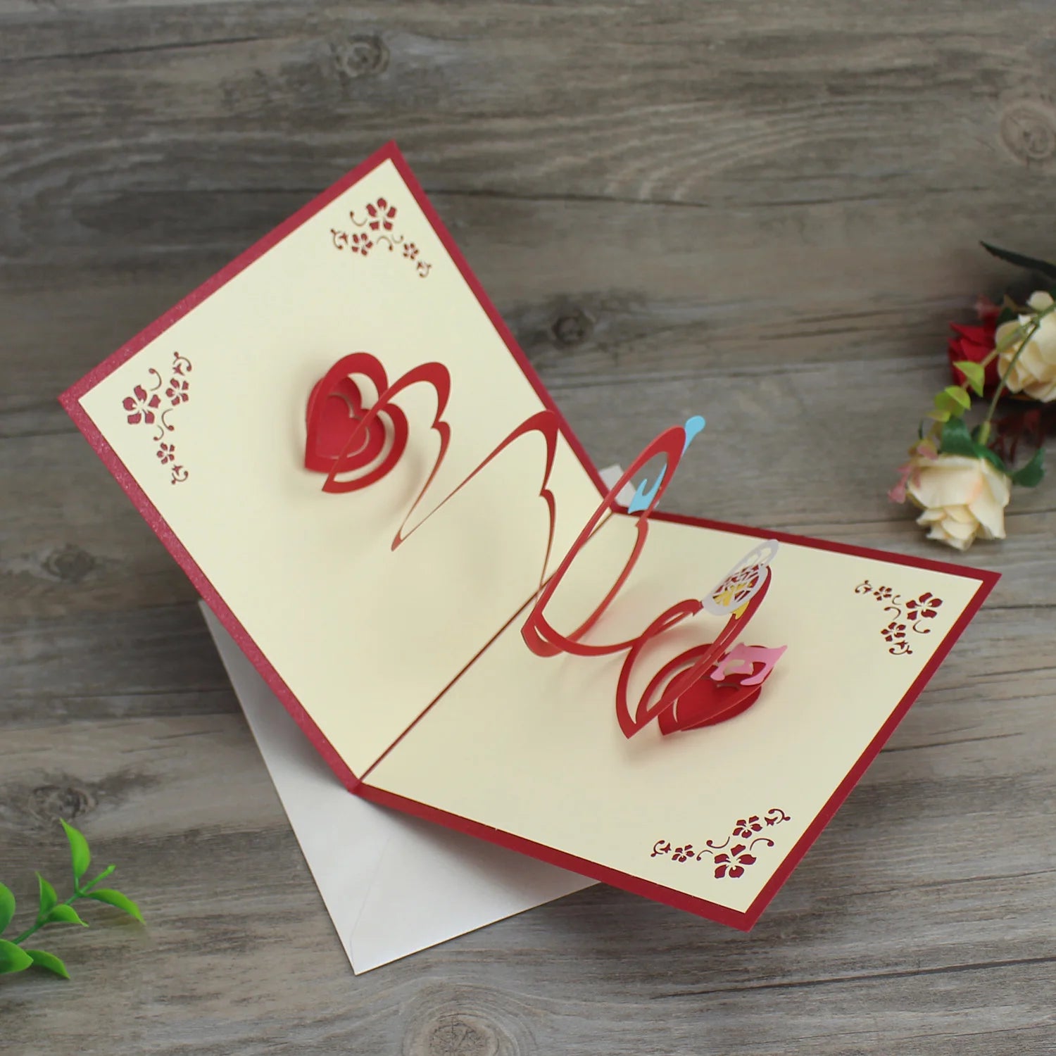 Wholesale Funny Custom Logo 3D Pop up Laser Cut Heart Love Anniversary Valentine's Day Greeting Card