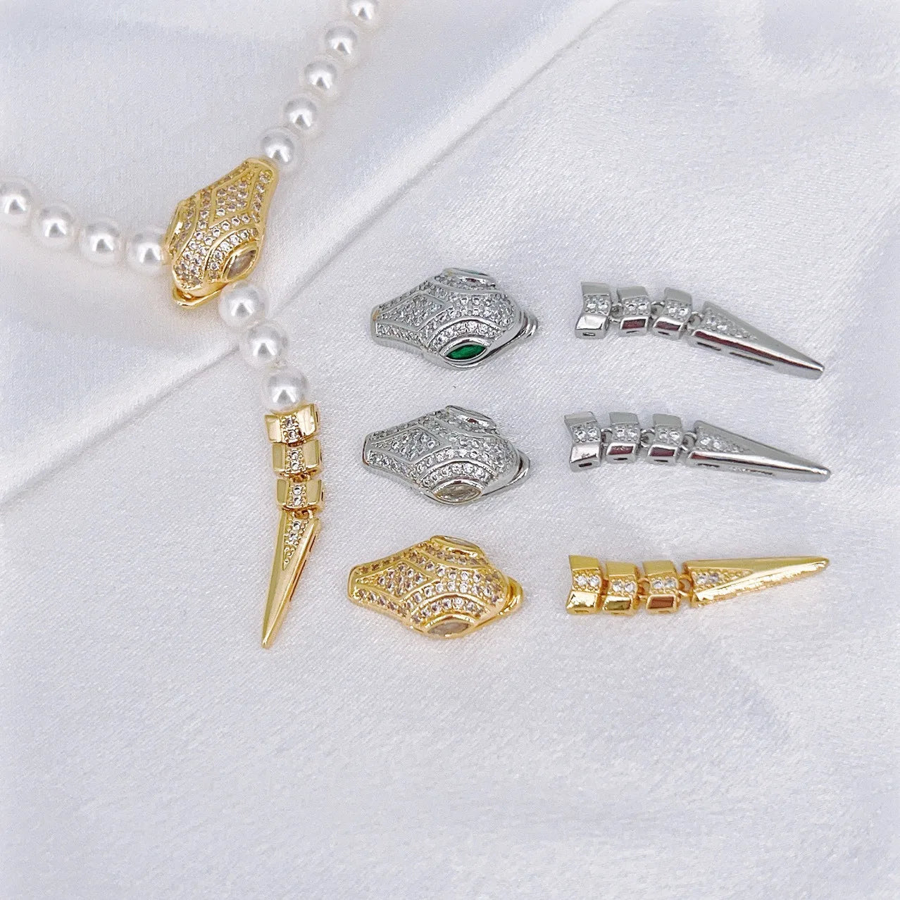 14K Gold Micro-Inlaid Zircon Snake Head Buckle DIY Bracelet Necklace Button Color Retaining Pearl Buckle Butterfly Shape for