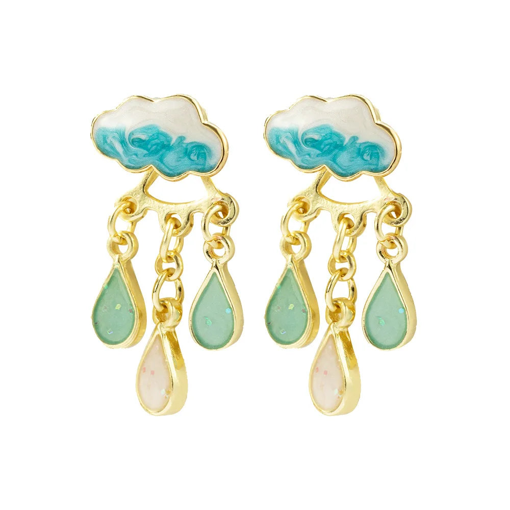 Fashion New Tassel Drop Oil Cloud Water Drop Earrings Lovely Fresh Kawaii Earrings for Girls