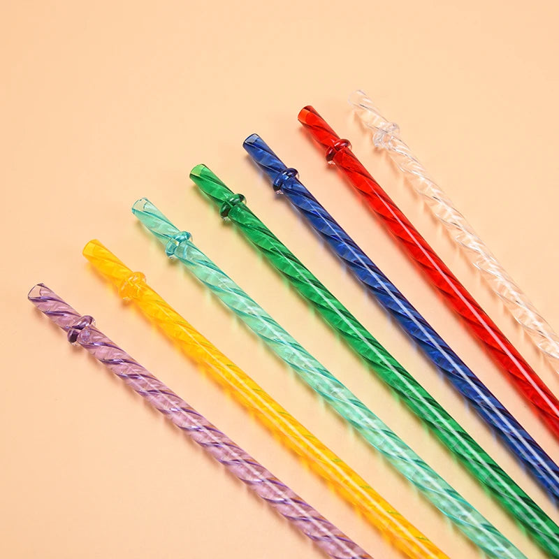 0.8cm Diameter Tritan Straw Reusable Beverage Straw Creative Rotating Pattern Straw with Anti- Drop Buckle for Juice & Milk