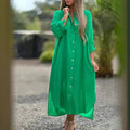 Fashion Versatile Solid Color Turndown Collar Cardigan Long Casual Dress