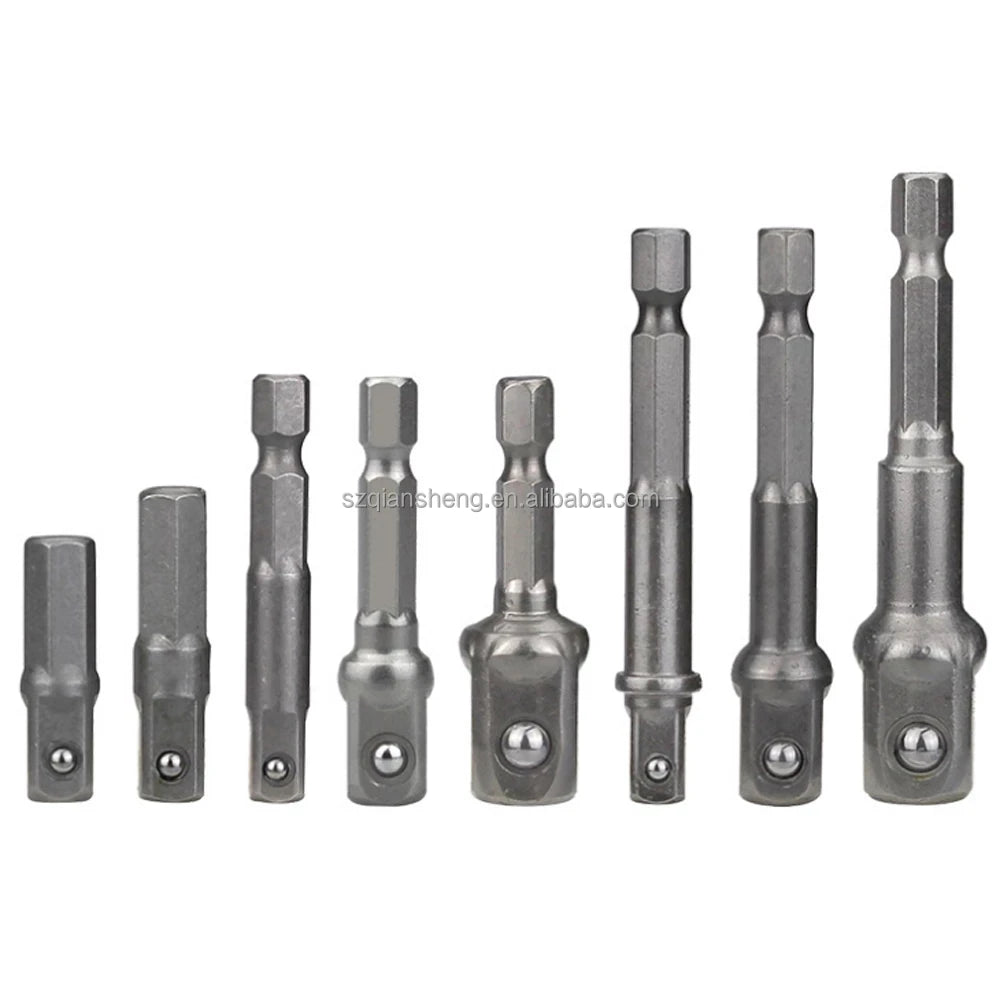 8pcs Drill Socket Bit Adapter for Impact Driver with Hex Shank to Square Socket Drill Bits Bar Extension 1/4 3/8 1/2 Bit Set