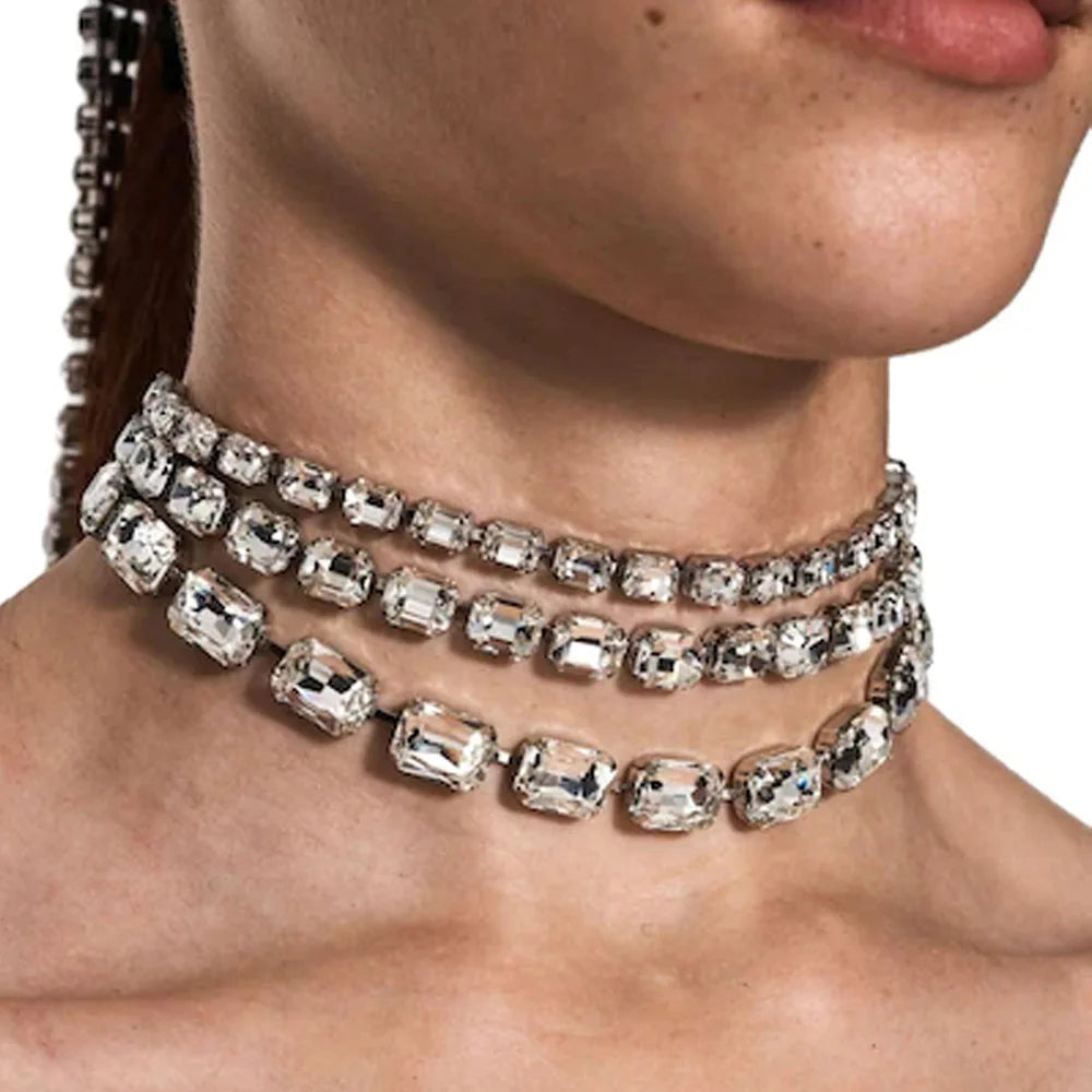 Elegant Three-layer Diamond-Encrusted Candy Cube Necklace for Women Unique and Stylish Collarbone Chain Light Luxury Fashion a