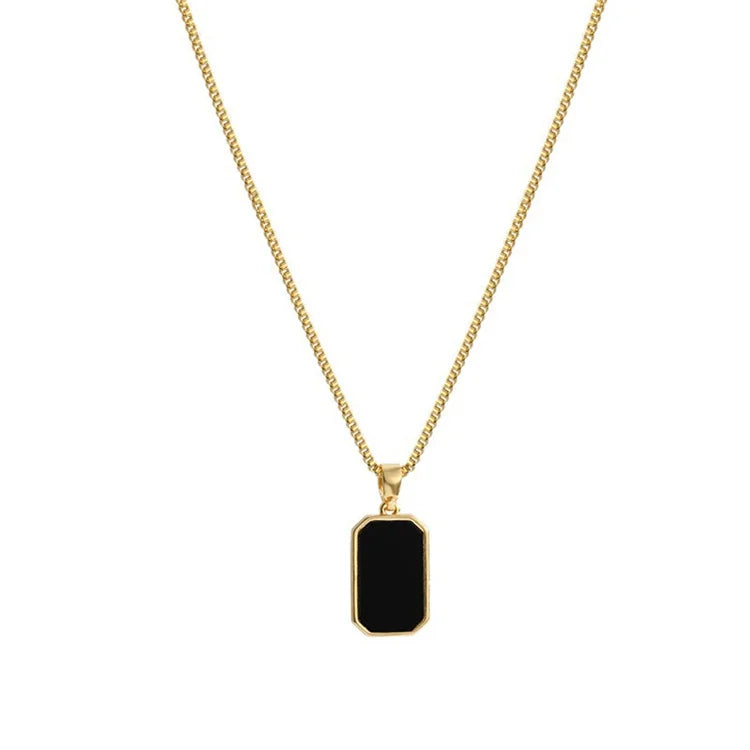 Hot Selling No Fade 18k Gold Plated Stainless Steel Square Luxury Black Enamel Rectangle Pendant Necklace
