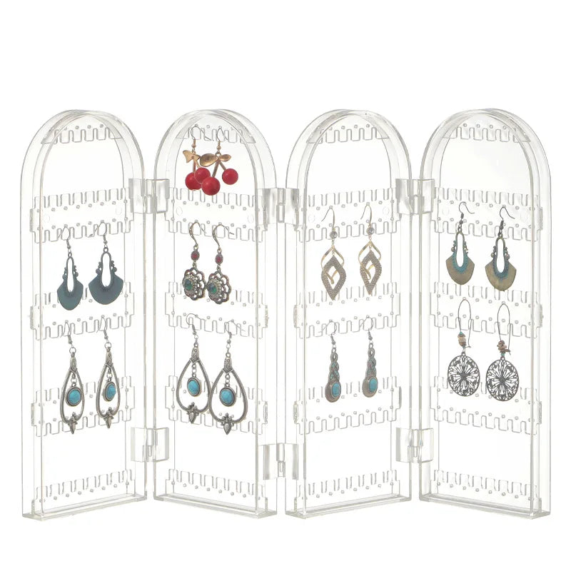 256 Holes 5 Tiers Acrylic Earrings Holder 4 Doors Foldable Necklace Hanging Jewelry Organizer Double Sided Earring Holder Rack