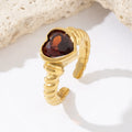 Hot Selling Classic Heart Design Stainless Steel Plated 18K Gold Brown Love Zircon Open Ring