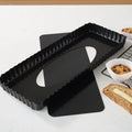 Heat Resistant Rectangle Tart Pie Pan Nonstick Carbon Steel with Loose Bottom and Wavy Edge Metal Material