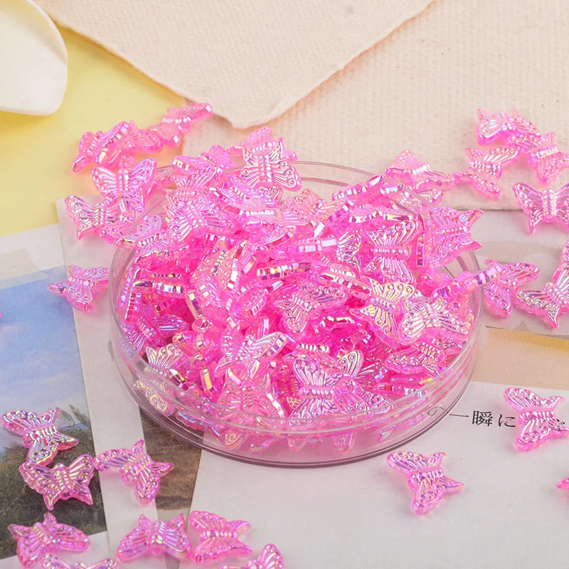 JC 500pcs Per Bag Diy Jewelry Making 13*16mm Transparent AB Colors butterfly Beads with Hole  Acrylic Beads Wholesale