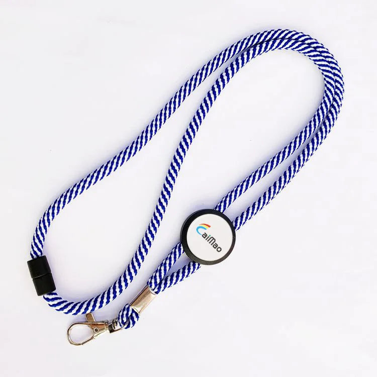 Custom Polyester Heavy Duty Jacquard Rope Woven Tubular String Lanyards Adjustable Epoxy Sticker Badge Safety Buckle Accessories