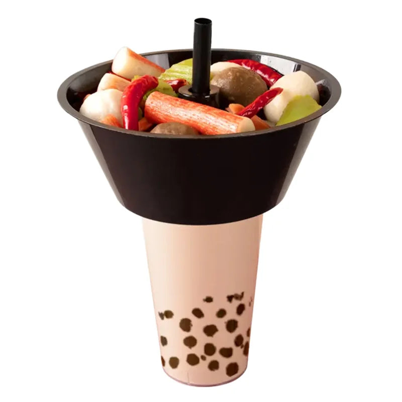 360ml 500ml  700ml PP froasted black white transparent Hot Pot fruit snack Milk Tea Plastic Cups with Convenient Cup Holder