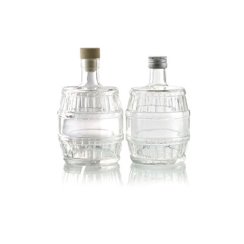 Empty Clear Barrel Shape Glass Bottle Multiple-mouth Design for Home Brew Ice Wine with Custom Cork Screw Cap Festival Party