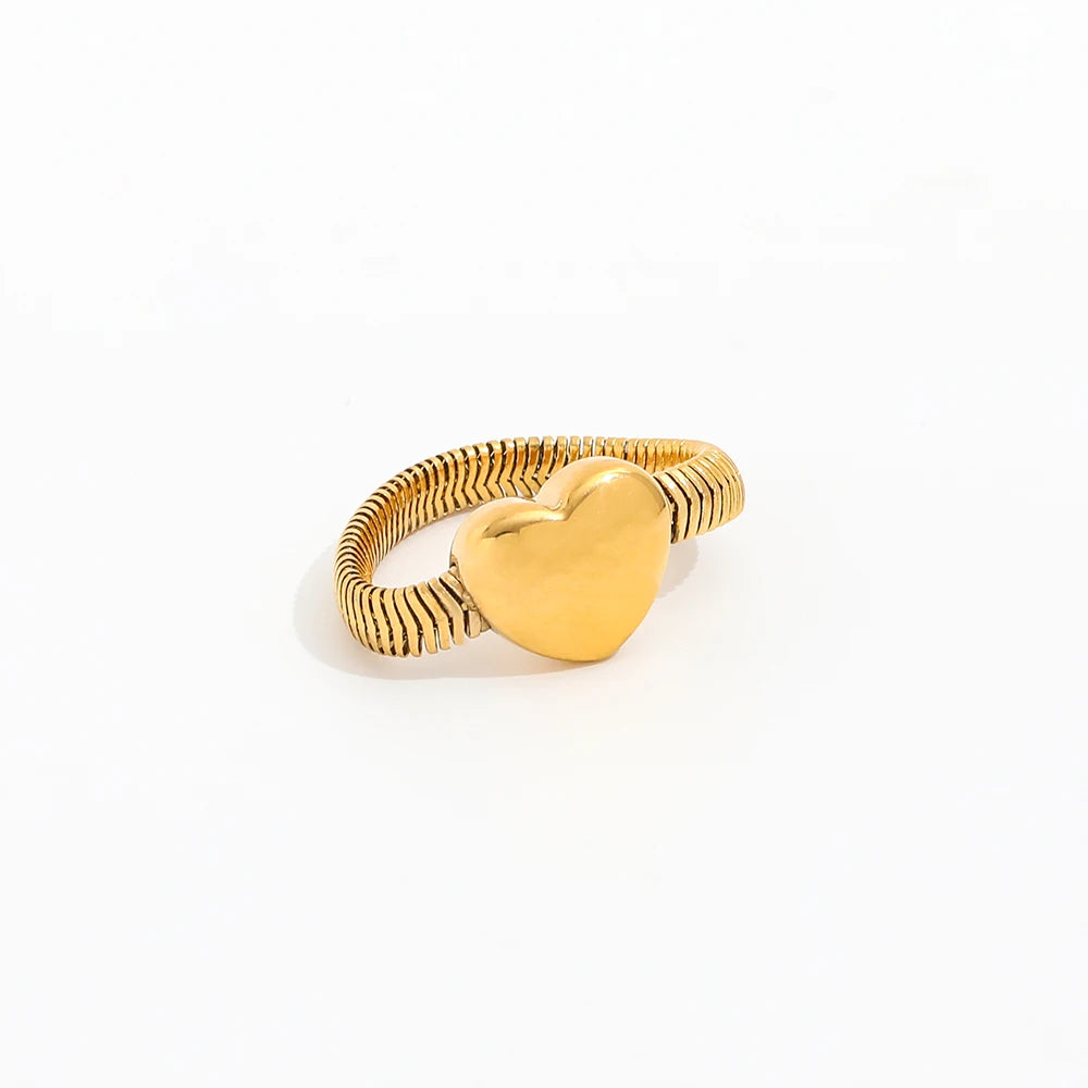 Joolim High End 18K Gold Plated Snake Chain Dainty Heart Rings for Women Finger Ring Wholesale