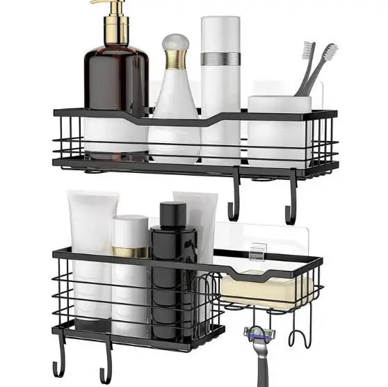 Modern New No Drilling Corner Bathroom Organizer Rack Wall Mounted Copper Dual Tier Durable Eco-Friendly Shower Storage Holder