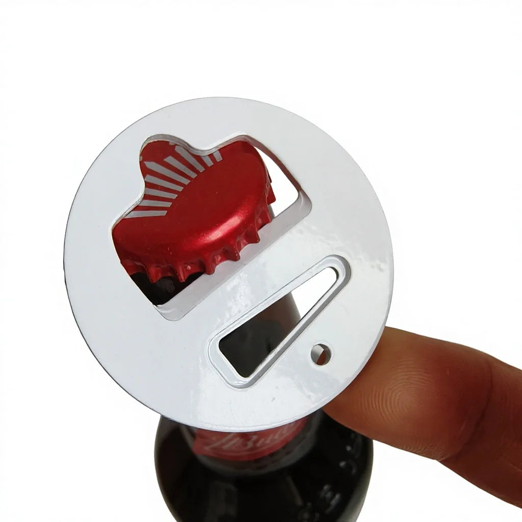 Stainless Steel Promotional Round Beer Bottle Opener for Custom logo Laser Engrave and Full Colors Prints Tool Keychains