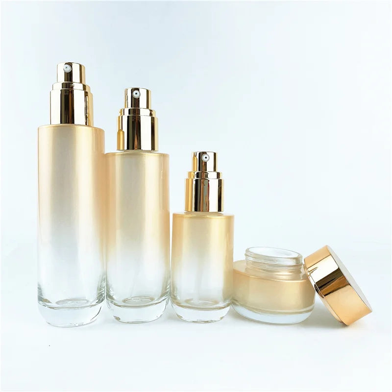 Stock Gradient Gold 50g Skincare Cream Jar 100ml Glass Cosmetic Packaging Bottle Set Empty Skincare Cream Container