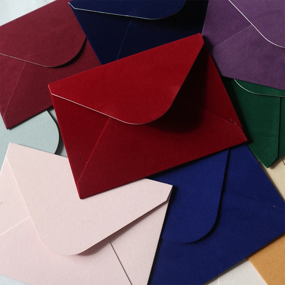 Luxury Various Colors Gold Foil Logo Velvet Envelope for 5*7 Wedding Invitation Cards Packing