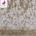 Top End French White Chantilly Beaded Sequins Lace Flower Embroidery Wedding Bridal Lace Dress Fabric HY2162