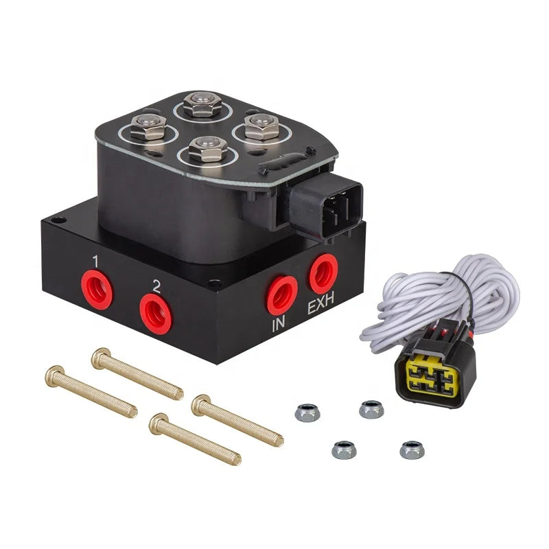 12V 4-Corner Air Ride Suspension Manifold Kit with Solenoid Valve Controller Ball Valves Structure 0-300psi for Gas Media