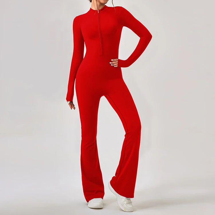 Fashion Women Gym Zipper Long Sleeve Jumpsuit Custom Logo Yoga Gym Fitness Jumpsuit for Women