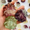 Wholesale Natural Crystal Animal Carving Rainbow Fluorite Nine-tailed Fox