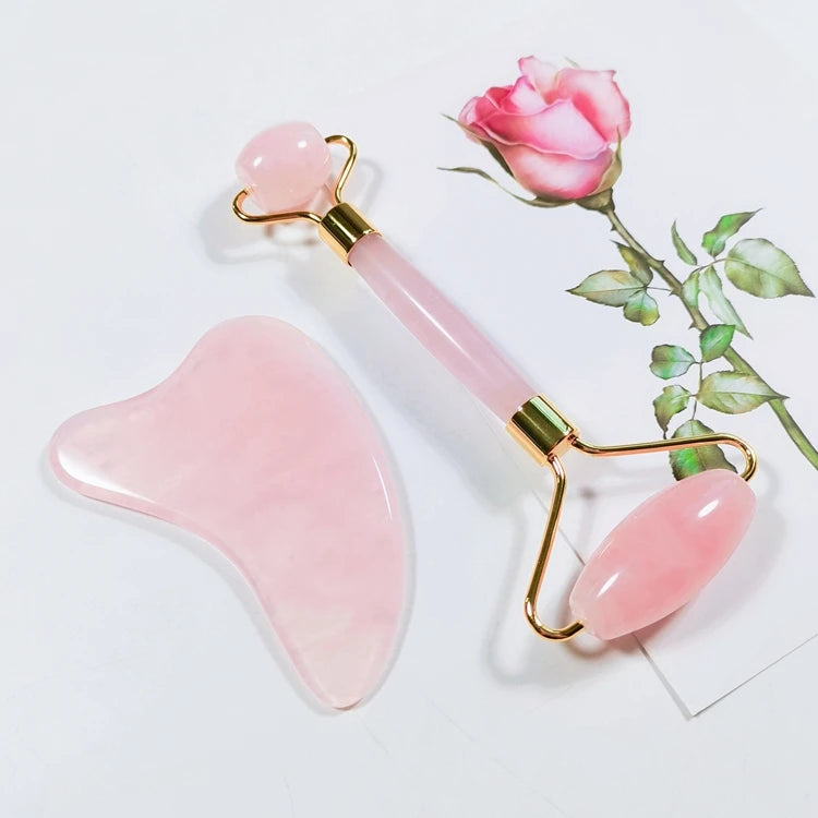2026 Wholesale Private Label Gua Sha Set Crystal Beauty Pink Stone Natural Rose Quartz Facial Massage Face Jade Roller