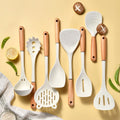 8-Piece Household Cooking Tool Set Non-Stick Oak Handle Silicone Kitchenware Suite with Pan and Shovel Spoon