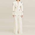 2024 European American Fashion Women's Office Lady Sets One-Button Solid Pattern Long Tops Diamond Beading Wide-Leg Pants New