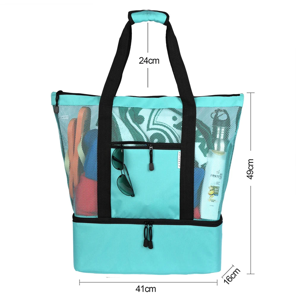 Summer Outdoor Thermal Insulated Waterproof Mesh Beach Cooler Shoulder Bag Full-colored Flower Pattern Compartment Oversized
