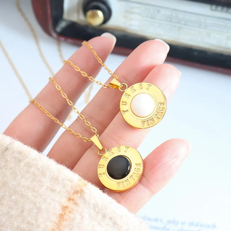 Beimai OEM Halskette Popular Stylish Vintage White Shell Black Cat's Eye Pendant Necklace