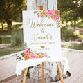 Hot Pink Orange Floral Graduation Party Decor clear White Black Acrylic Welcome Sign Board