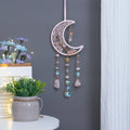 Rose Quartz Natural Crystal Energy Catcher Pendant Moon Hanging Decor Sun Catcher Ornament for Home Feng Shui Hanging Decor