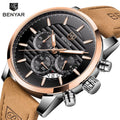 BENYAR 5104 Watch Luxury Genuine Leather Mens Quartz Watches Fashion Waterproof Luminous Chronograph Men Casual Sports Wrist